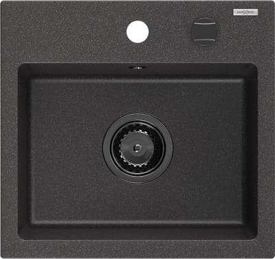 Mexen Milo granieten gootsteen 1-komor 435 x 410 , zwart gevlekt, zwarte sifon - 6505441000-76-B