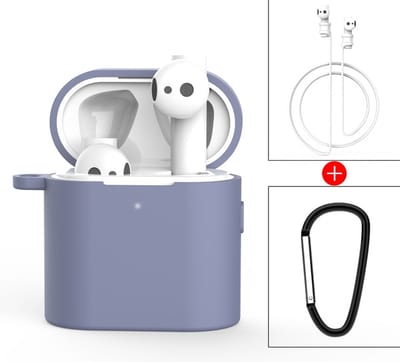 By Qubix - Geschikt voor Xiaomi Air - 3 in 1 siliconen hoesje - Anti-lost Rope + Bevestigingsclip - Licht paars
