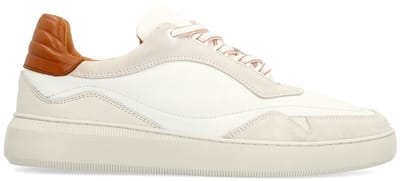 Manfield - Heren - Witte leren sneakers met beige details - Maat 40