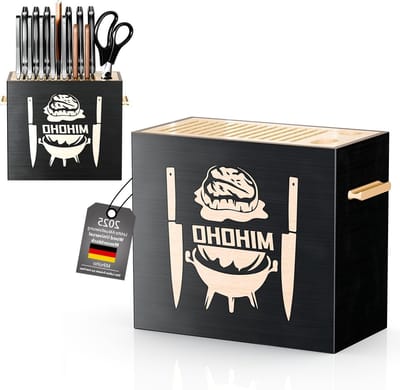 Houten Messenset Houder met Sleuven, Organiser voor Keukenmessen, Unieke Opbergruimte met Antislip Basis en Modern Design