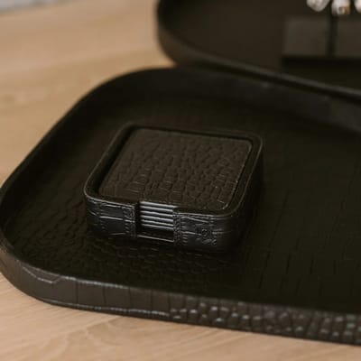 Chamada Carmen leren onderzetters croco vierkant black