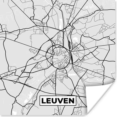 Poster Stadskaart – Zwart Wit - Kaart – Leuven – België – Plattegrond - 100x100 cm XXL