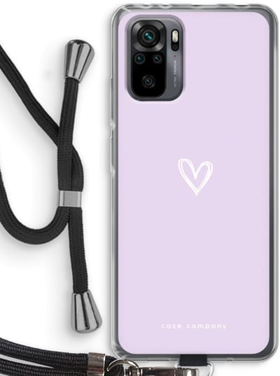 Case Company® - Hoesje met koord geschikt voor Xiaomi Redmi Note 10 Pro hoesje met Koord - Klein hartje paars - Telefoonhoesje met Zwart Koord - Bescherming aan alle Kanten en Over de Schermrand