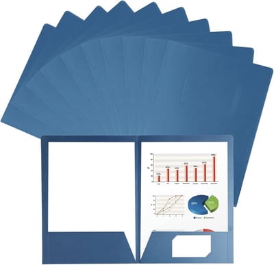 Dailygoods - 10 stuks documentenmappen A4 met 2 vakken, kartonnen map, documentenmap, kleppen van karton voor vergaderingen, map van karton voor kantoor, school (blauw)