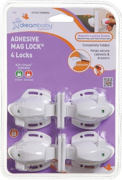 Dreambaby Magneetsloten 4 Stuks - Onzichtbaar Kinderslot voor Kastjes en Lades - Zonder Sleutel - Zelfklevend of Met Schroeven