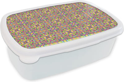Broodtrommel Wit - Lunchbox - Brooddoos - Caleidoscoop - Patronen - Regenboog - 18x12x6 cm - Volwassenen