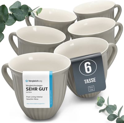 Pure Living Hygge Koffiemokken - Lichtbruin - 6 Stuks - Krasbestendig Aardewerk - Magnetronveilig