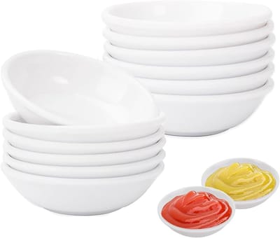 Set van 12 ronde dipschalen van PET, 9 cm diameter, ideaal voor sauzen, snacks en desserts