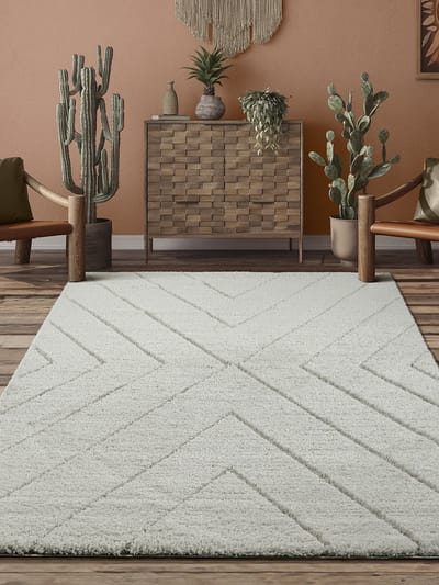 the carpet Bahar Shaggy – Hoogpolig vloerkleed met modern patroon, crème, 80 x 150 cm