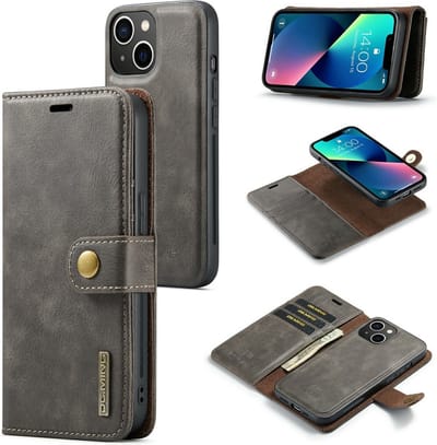 DG.MING Hoesje - Geschikt voor iPhone 15 Hoesje - DG.MING 2-in-1 Book Case & Back Cover - Grijs