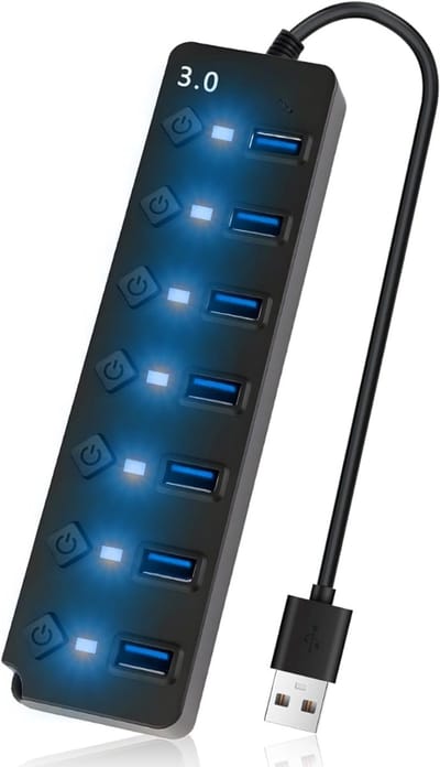 YOR® USB Hub met Voeding - USB Hub - USB Splitter - Zwart - 18cm x 18cm x 2cm