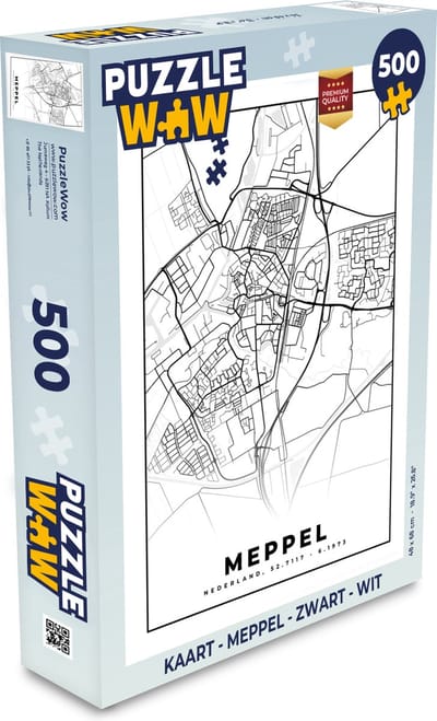 Puzzel Kaart - Meppel - Zwart - Wit - Legpuzzel - Puzzel 500 stukjes