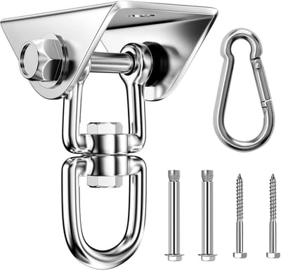 Peysaitr – Schommelhanger - Robuuste plafondhaak - Haak voor hangstoelen - roestvrij staal - draagvermogen 450 kg - 360° draaibaar - Schommelhaak met schroef voor plafond, hout, sportscholen, hangstoelen, hangmatten, draagbanden, bokszakken - Zilver