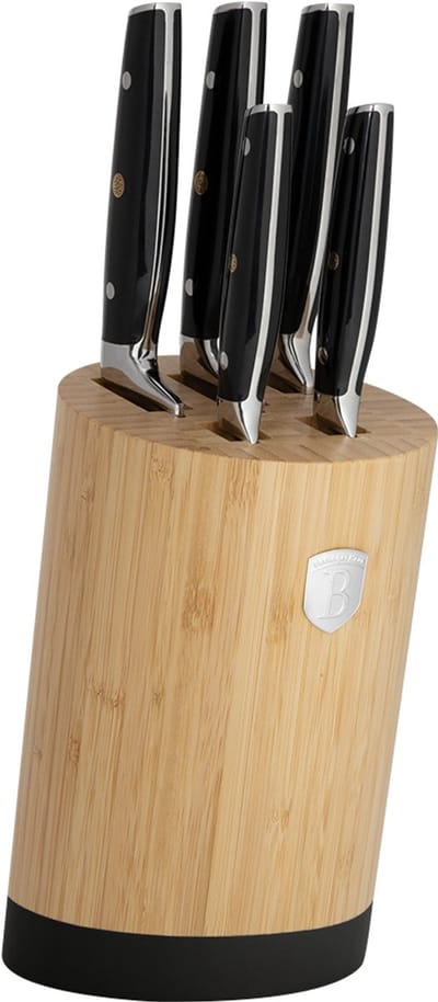 Berlinger Haus - 3136 - 6 delige messenset op bamboe houten standaard - Black matt collection
