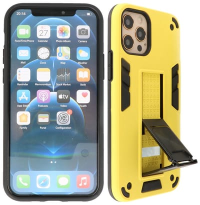 Hoesje met Magnetic Stand Hard Case Geschikt voor de iPhone 12 - iPhone 12 Pro - Stand Shockproof Telefoonhoesje - Grip Stand Back Cover - Geel