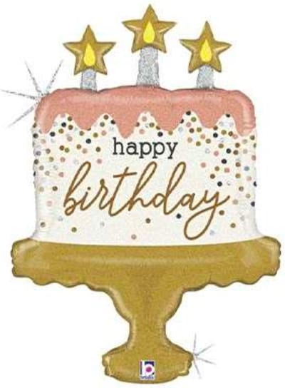 Folieballon Happy Birthday Cake Confetti Glitter Holo 82,5 cm