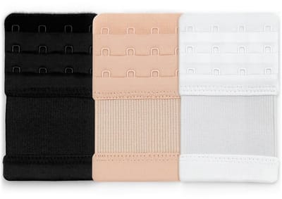 Dailygoods- BH-verlenger 4 haakjes - 3 stuks - Rekbare Verlenging - Zwart/Huidskleur/Wit - Afmetingen 10,6 cm x 7,6 cm - Comfortabele Bandverlenging - Beha-extender