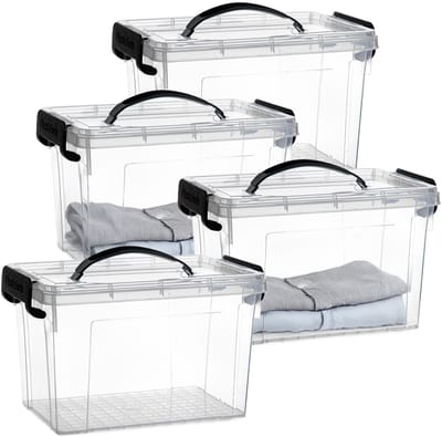 Plasticforte Opslagbox - 4x - met deksel - transparant grijs - 6 liter - 25 x 19 x 17 cm - kunststof - opbergdoos - opbergen