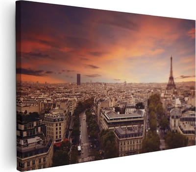 Artaza Canvas Schilderij Eiffeltoren - 30x20 cm - Klein - Wanddecoratie Frankrijk - Muurdecoratie Skyline - Kamer Accessoires Zonsondergang
