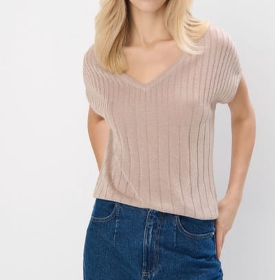 Starry Indigo - Sweater / Trui V-hals - Metallic draad - Korte mouw