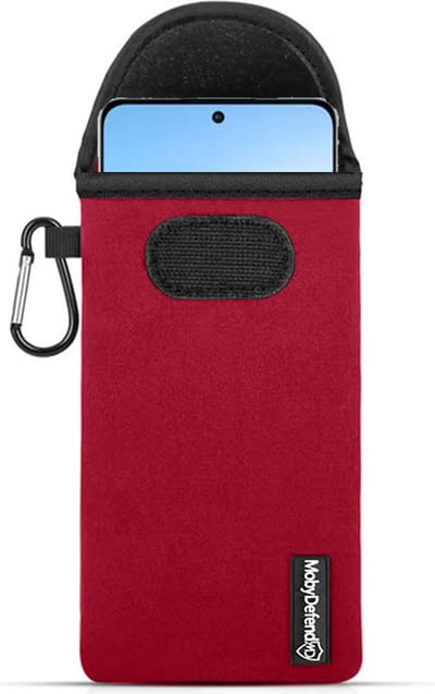 MobyDefend Hoesje - Geschikt voor Oppo Reno 8 Pro - Neopreen Pouch Met Karabijnhaak - Insteek - Riemlus - Rood