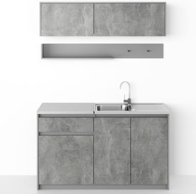 Keukenblok - Brina Kleine Keuken 140cm zonder apparatuur Betonlook ZA140BL - Gratis spoelbak & sifon - Mini keuken 140 cm - Kleine industriële keuken - Klein keukenblok - Klein Keukentje