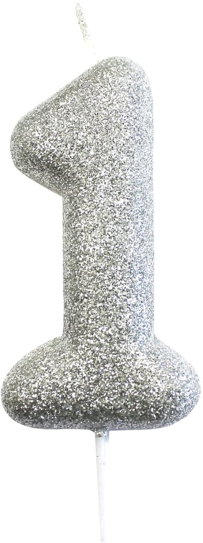 ANNIVERSARY HOUSE - Kaars op prikker cijfer 1 zilver glitter 7 cm voor taart
