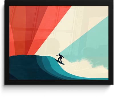 Poster in lijst - Fotolijst 40x30 cm - Posters - Surfer - Abstract - Golven - Zonnestralen - Posterlijst zwart - Decoratie - Wanddecoratie woonkamer - Muurdecoratie slaapkamer - Kerstversiering - Kerstdecoratie voor binnen - Kerstmis