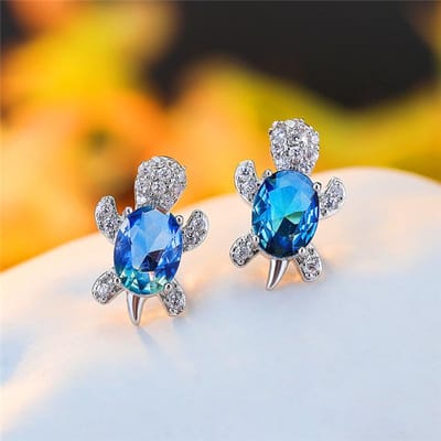 Boucle d'oreille Femme Arc-en-ciel Petite Ovale Tortue Pierre de Cristal Couleur Classique Bijou de Mariage Pour Femmes yellow
