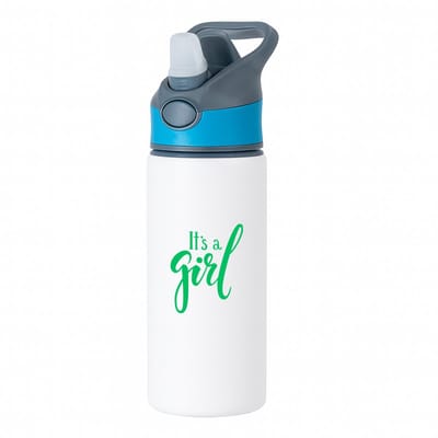 Hacebo® - It's a Girl waterfles met rietje blauw - Baby - Kersverse ouders - Geboorte kraamcadeau meisje - babyshower - water fles - 650ML