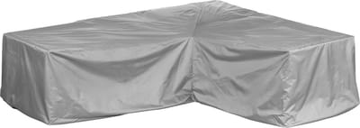 Beschermhoes voor loungeset L-vorm asymmetrisch | 237 x 175 x 80 cm |lange zijde gezien van links in zittend perspectief | polyesterweefsel, Kleur: taupe (lichtgrijs)