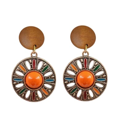 Clip oorbellen -bruin- gekleurd- hout-goudkleurig-geen gaatje- Charme Bijoux
