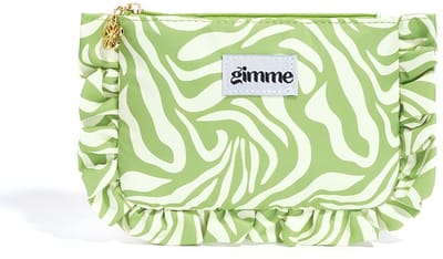 Toilet en make-uptasje Nora – groen en ecru - organische print - etui met dessin en rits - 19 x 13 cm