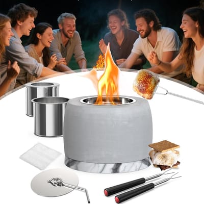 Rookvrije Tafelvuurkorf - Draagbare Vuurkorf En S'mores-Set - Alcoholbrander - Betonnen Tafelmodel Vuurkom - Open Haard Voor Binnen En Buiten