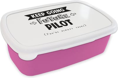 Broodtrommel Roze - Lunchbox - Brooddoos - Piloot - Studie - School - Quotes - 18x12x6 cm - Kinderen - Meisje