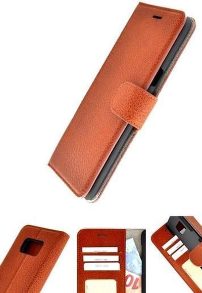 Pearlycase® Echt Lederen Wallet Bookcase Geschikt voor Samsung Galaxy S8 Plus met de handgemaakte Bruin Leren Telefoonhoesje