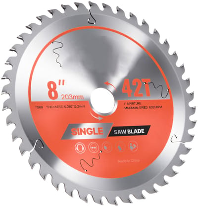 Cirkelzaagblad, 203mm Diameter, 42 Duurzame Legeringsstaaltanden, 25,4mm Schaft, Gladde Afwerking, Houtsnijblad voor Cirkelzagen, Met Warmteluchten voor Geluidsreductie, Geschikt voor Multiplex, Osb en Hardhout