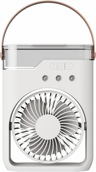 Aircooler - Ventilator - Draagbare vernevelingsventilator met verkoelende waternevel – Voorzien van 5 instelbare windsnelheden en nachtverlichting; de perfecte mini ventilator voor op kantoor, in de auto, thuis en daarbuiten (Wit)