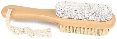 2 stuks Voetschrobborstel met natuurlijke puimsteen – houten lichaamsborstel voor het exfoliëren van dode huid, eelt en harde huidverwijderaar, pedicuregereedschap, douche- en badborstel voor