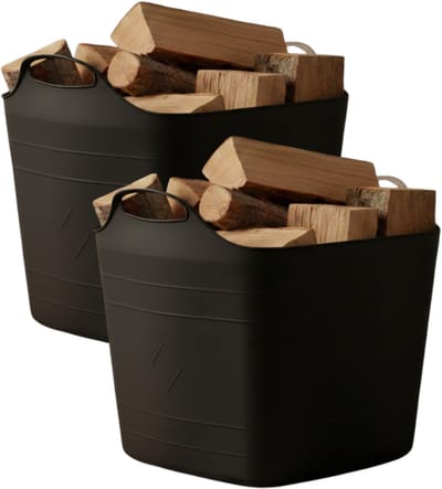 Excellent houseware flexibele kuip / emmer - 2x - zwart - 25 l - kunststof - 40 x 35 cm - met handvatten