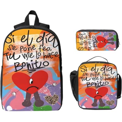3 Stuks Debi Tirar Mas Fotos DTMF Bads Bunnys Muziektour Accessoires Rugzak Set voor Kinderen Etui's Schooltassen Sets met Lunchbox