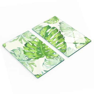 Stijlvolle en duurzame glazen borden met print van tropische bladeren, 2x30x52 cm