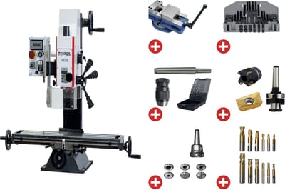 Boorfreesmachine X 480 mm Y 175 mm Z 280 mm MK2/M10 0,85 kW 230V met essentiële accessoires Torros PACK PF20L