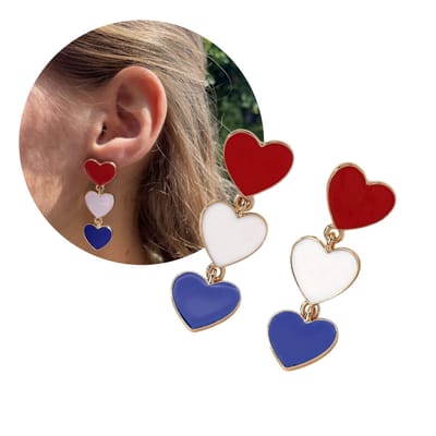 Flipflop Club® Nederland Oorbellen Hartjes – Rood Wit Blauw – Goudkleurig – Supporter Accessoire voor Nederland - EK WK Koningsdag Bevrijdingsdag