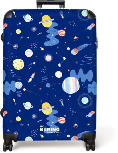 NoBoringSuitcases.com® - Koffer groot - Reiskoffer lichtgewicht - Blauwe sterrenlucht met kleurrijke planeten - Rolkoffer met 4 wielen - Grote trolley XL - 98 liter bagage