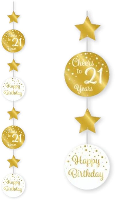 Q2P - 21 Jaar Versiering - Slingers - Verjaardag Versiering - Decoratie - Wit & Goud - Hangdeco - 1 Stuk