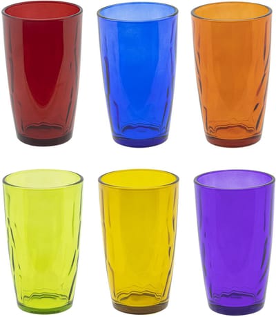 Dailygoods- Drinkglazen 6 stuks - 320 ml inhoud - Vaatwasmachinebestendig - Gekleurde Glazen - Waterglazen/Cocktailglazen - 9,5 cm hoogte