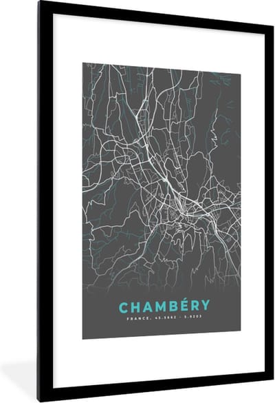 Fotolijst incl. Poster - Chambéry - Plattegrond - Kaart - Stadskaart - Frankrijk - 80x120 cm - Posterlijst