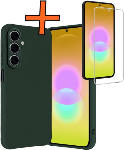 Hoes - Met Screenprotector - Geschikt voor Samsung Galaxy A27 - Sterk & Shockproof - Back Cover - Siliconen Case - Telefoon Hoes - Donkergroen