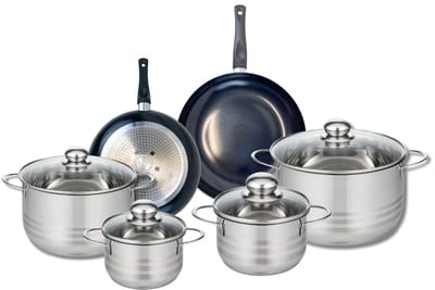 Set van 2 Koekenpannen 20 en 24 cm en 4 kookpotten 14, 16, 20 en 24 cm Elo Prima Brillant